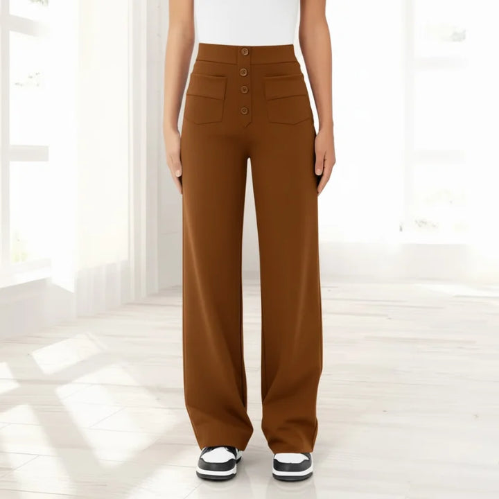 Women’s High Waisted Wide-Leg Knit Button-Fly Trousers