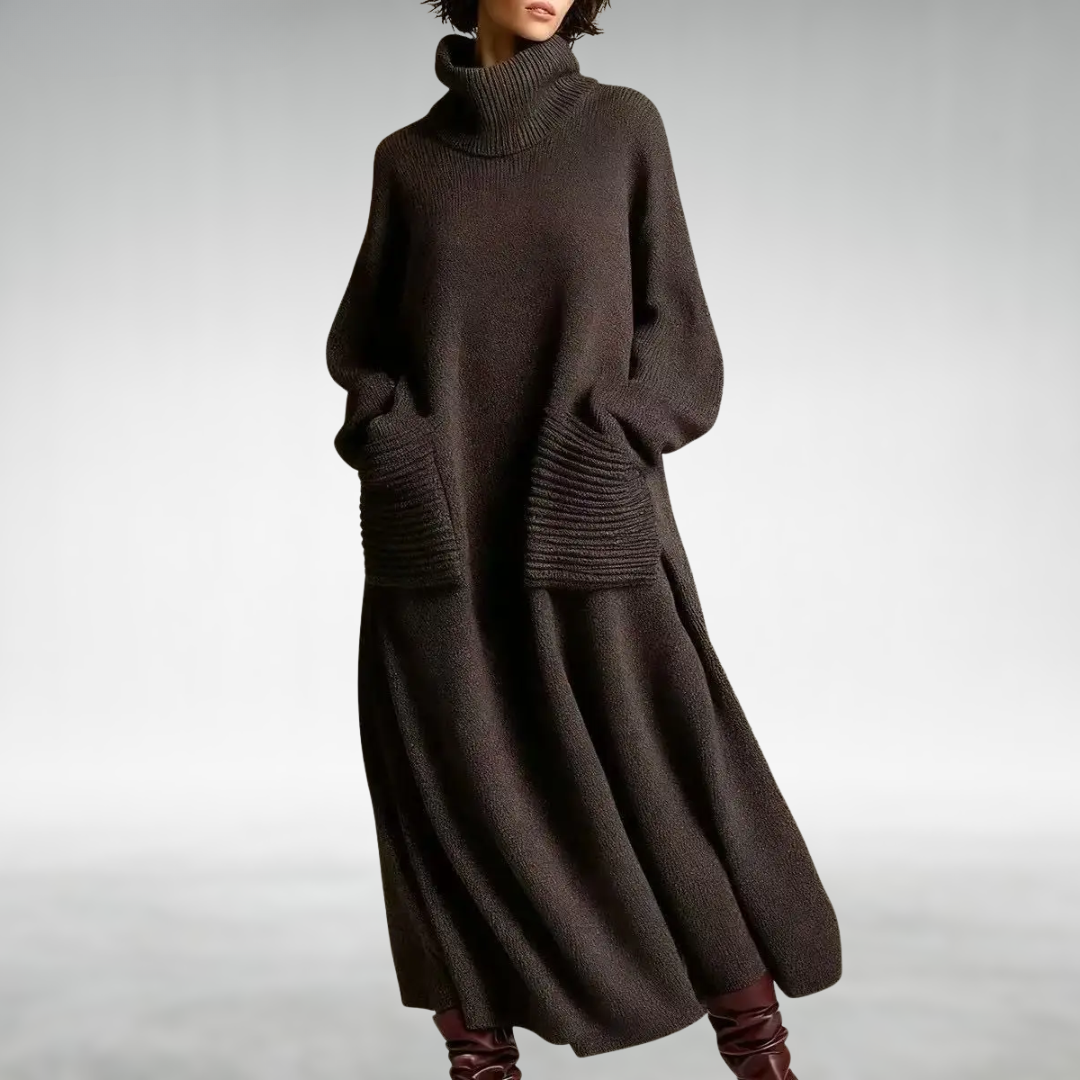 Dámské oversized pletené maxi šaty s rolákem