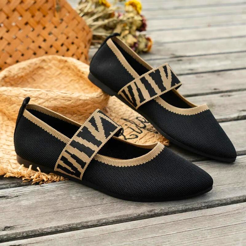 Pointed Toe Knit Women's Mary Jane Ballet Flats Slip On Shoes