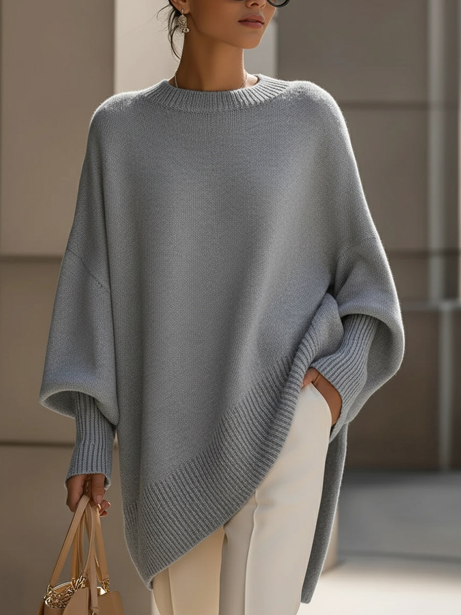 Women's Knit Oversized Asymmetrical Poncho Batwing Jumper Top