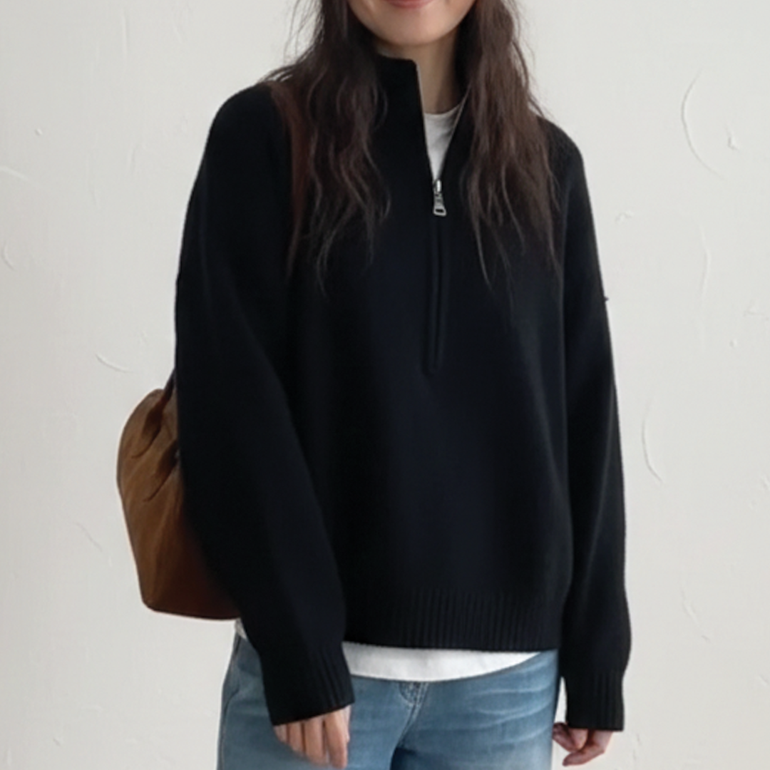 Women's Merino Wool Knit Half Zip Mock Neck Pullover Sweater