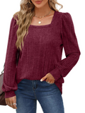 Women’s Square-Neck Long-Sleeve Knit Blouse