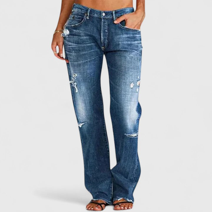 Denim Jeans Women Distressed Relaxed Fit Wide Leg Trousers