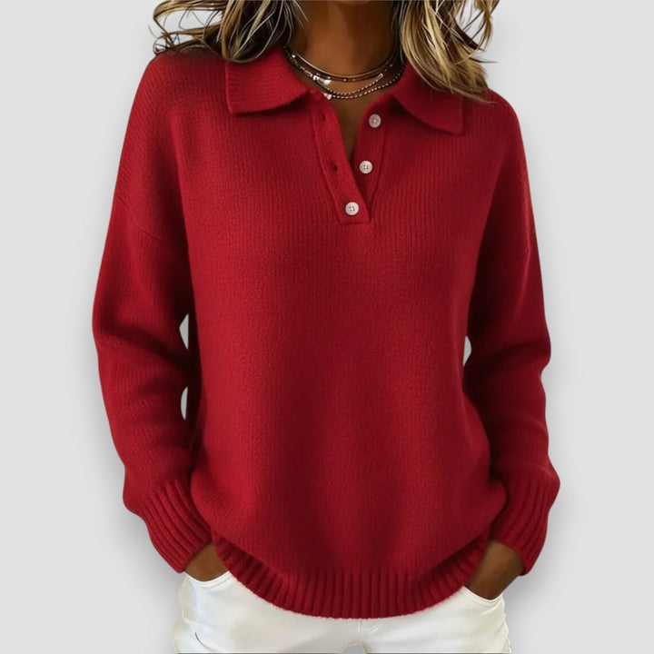Soft Knit Polo Sweater Women Merino Wool Mix Long Sleeve Collared Top