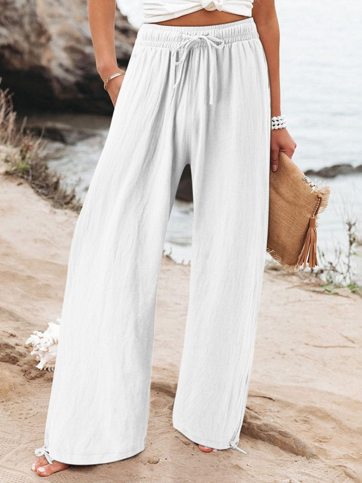 Women's Linen Wide Leg Trousers High Waisted Drawstring Pants