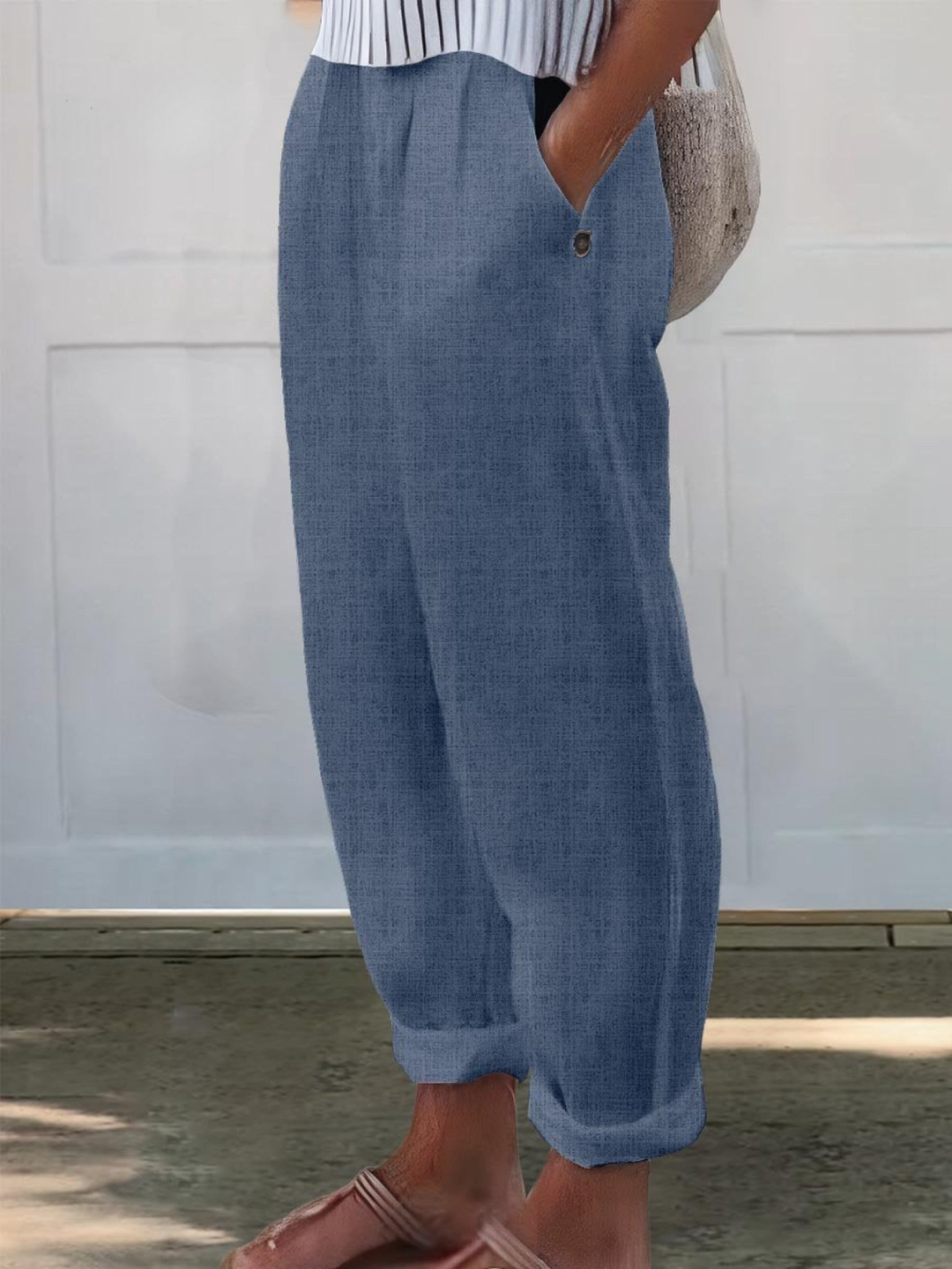 Linen Women's Trousers Loose Fit Casual Wide Leg Pants