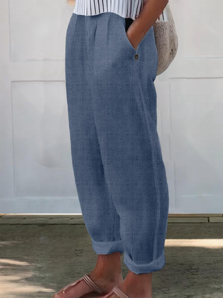 Linen Women's Trousers Loose Fit Casual Wide Leg Pants