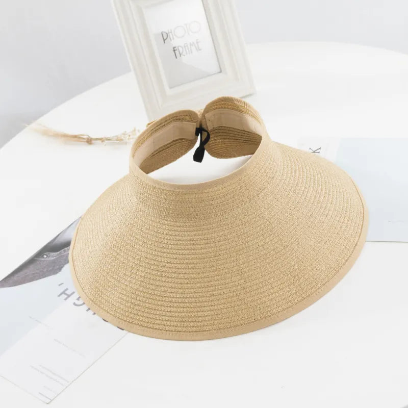 Women's Straw Sun Visor Wide Brim Foldable Roll Up Hat