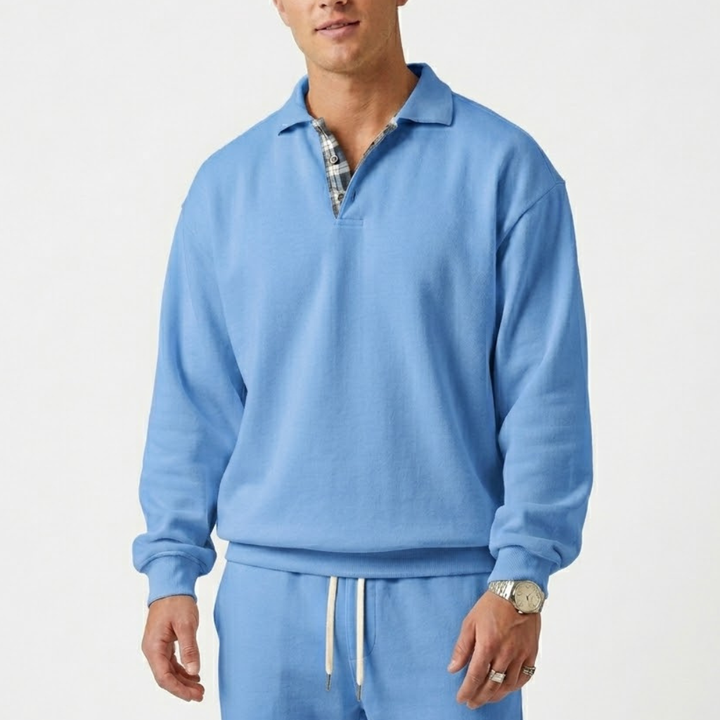 Men's Knit Long Sleeve Polo Shirt Collar Pullover Sweater