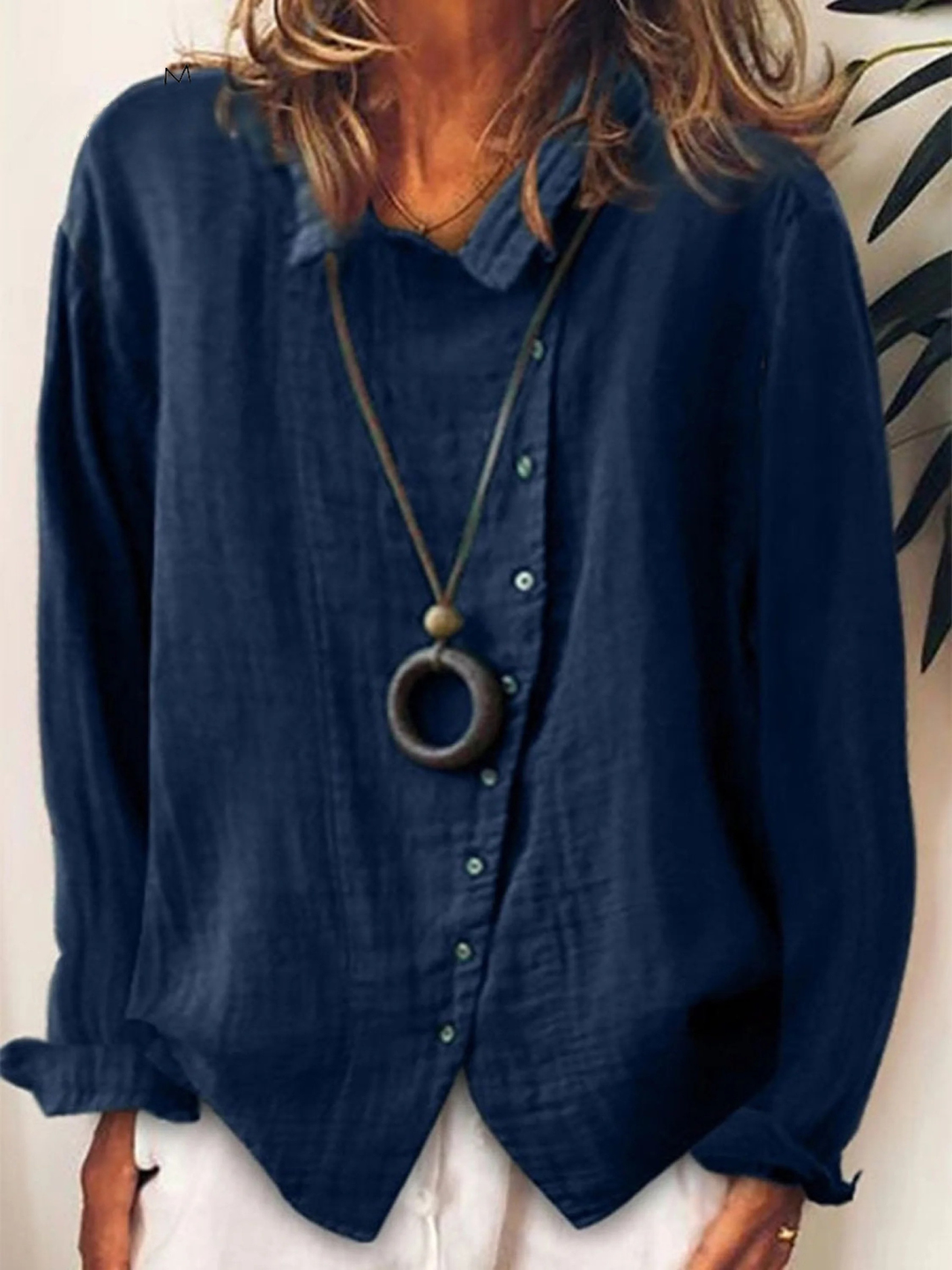 Women's Linen Blouse Long Sleeve Casual Shirt Relaxed Top