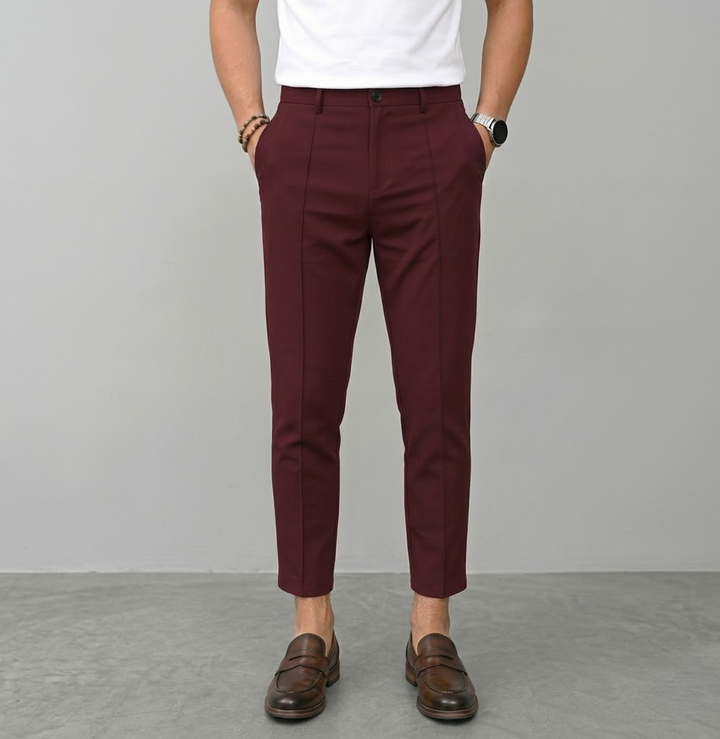 Men's Slim Fit Chinos Wool Blend Trousers Formal Smart Casual Dress Pants