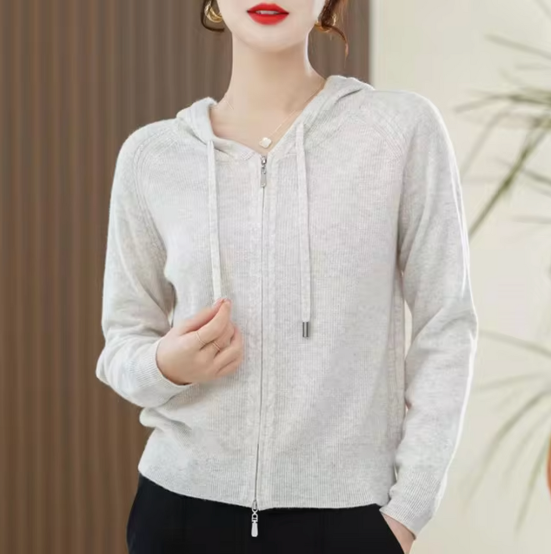 Women's Merino Wool Knit Zip-Up Hoodie