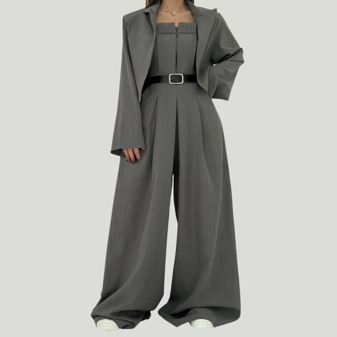 Women’s Knit Wide-Leg Jumpsuit & Blazer Set