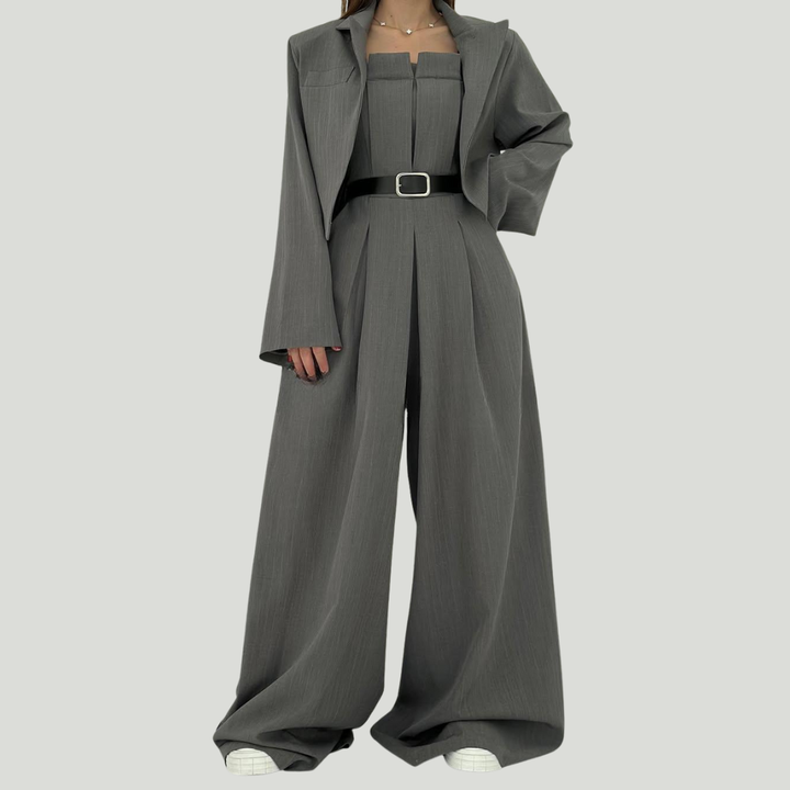 Women’s Knit Wide-Leg Jumpsuit & Blazer Set