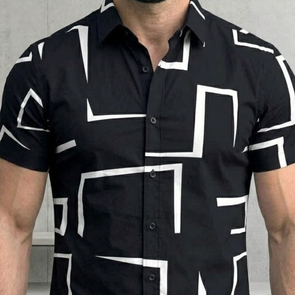 Men's Geometric Print Short Sleeve Linen Shirt