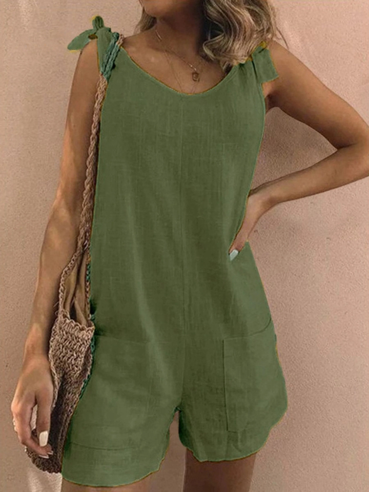 Women's Linen Sleeveless Romper V-Neck Overalls Jumpsuit
