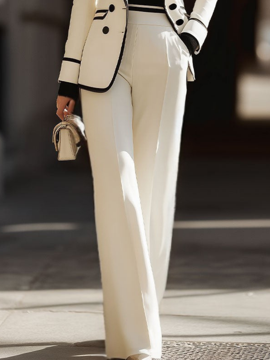 Women's Wool High-Waist Double-Breasted Wide-Leg Trouser Suit