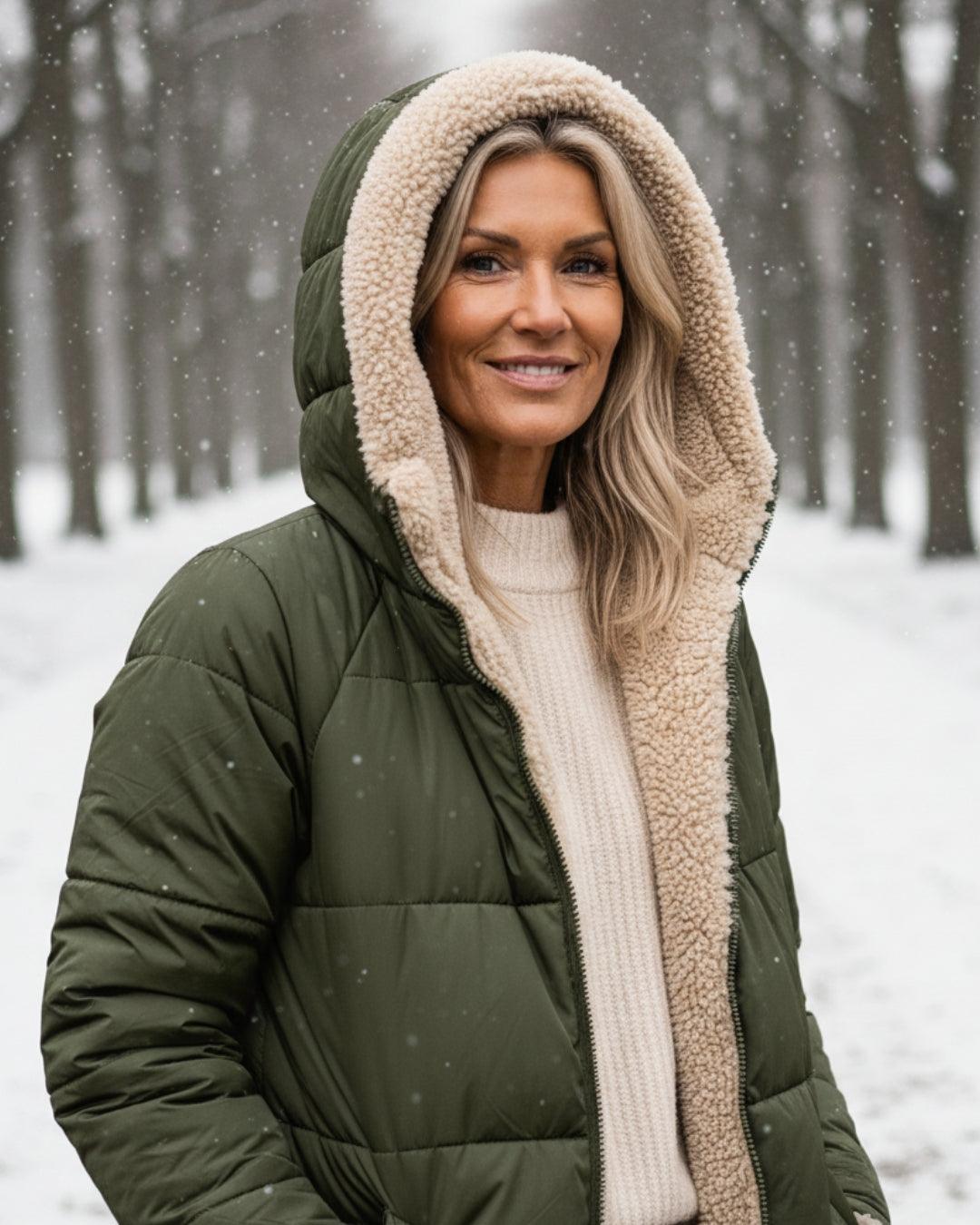 Women’s Long Hooded Fleece-Lined Puffer Coat