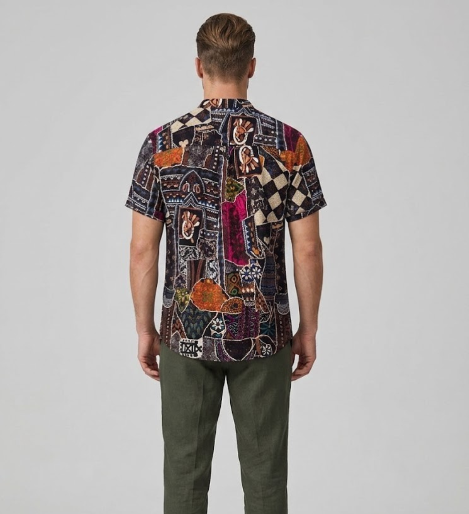 Men's Linen Short Sleeve Shirt Abstract Print Regular Fit Top