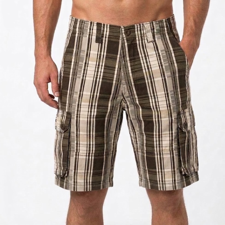 Men's Plaid Cargo Linen Casual Shorts