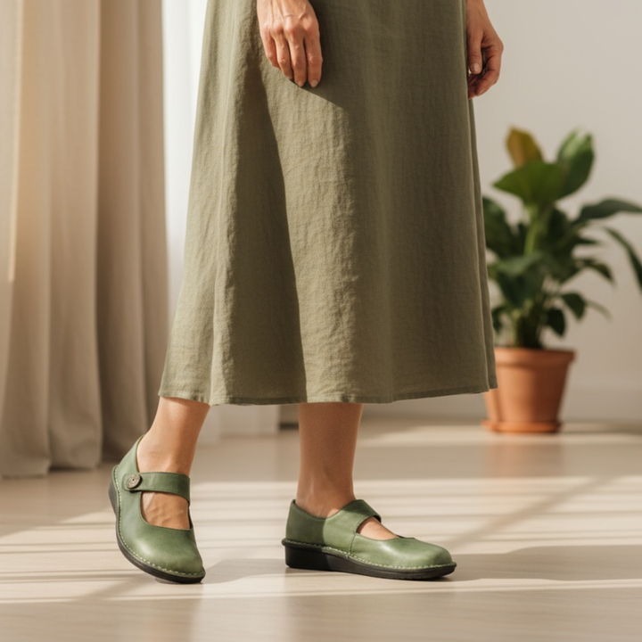 Women's Leather Mary Jane Comfort Flats