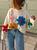 Women’s Floral Knit Crewneck Pullover Sweater