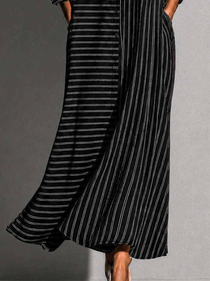 Women’s Striped Linen Maxi Shirt Dress