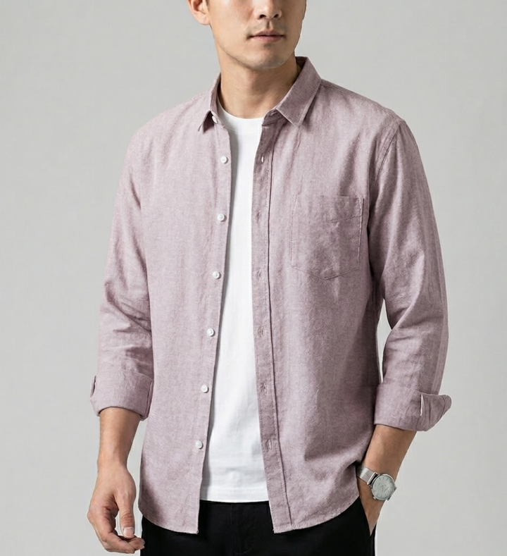 Men's Linen Button Down Long Sleeve Casual Shirt