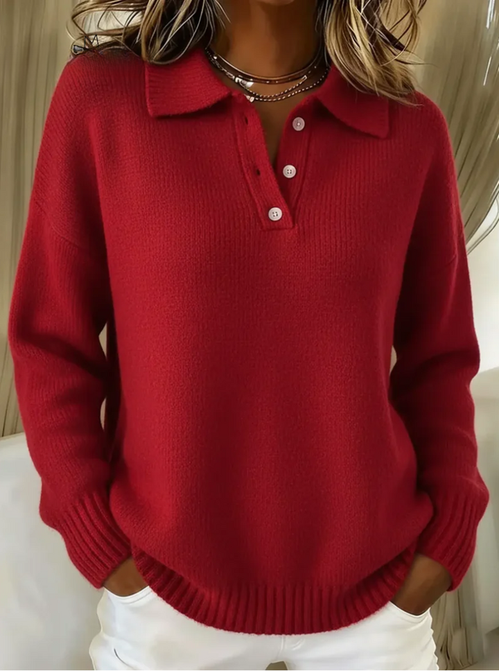 Soft Knit Polo Sweater Women Merino Wool Mix Long Sleeve Collared Top
