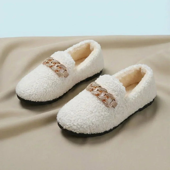 Women's Fleece Chain Loafer Slippers Flat House Shoes