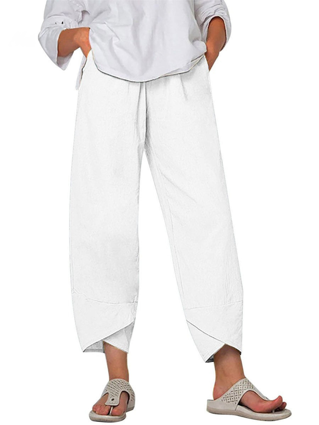 Women's Linen Harem Trousers Loose Fit Casual Wide Leg Trousers