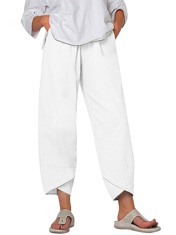 Women's Linen Harem Trousers Loose Fit Casual Wide Leg Trousers