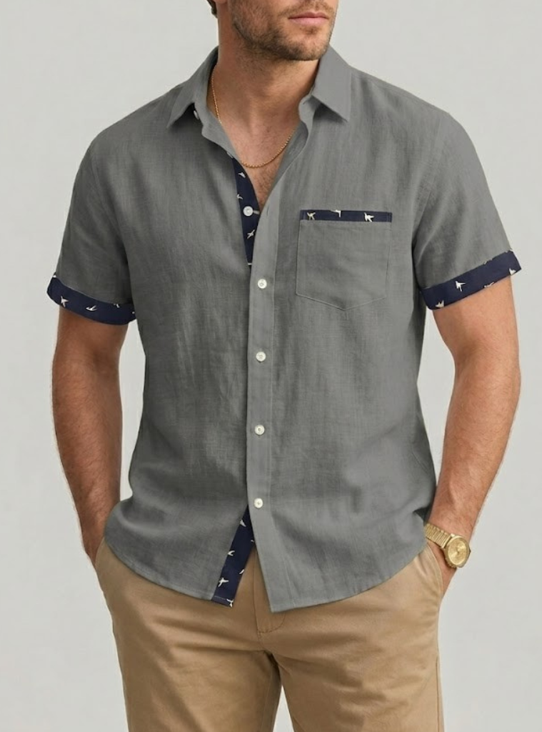Men's Linen Short Sleeve Button Up Shirt