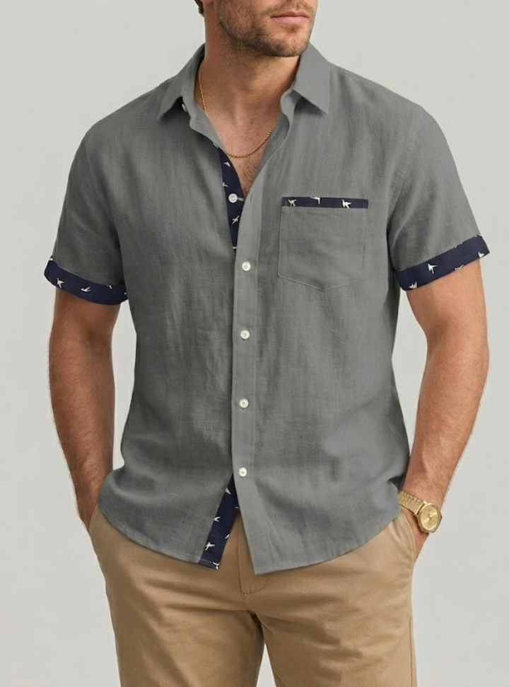 Men's Linen Short Sleeve Button Up Shirt