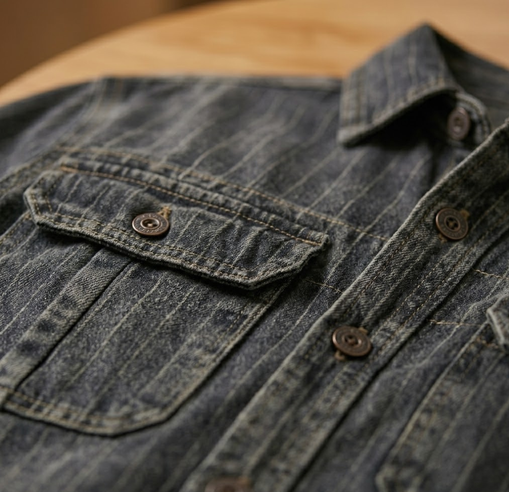 Men's Striped Denim Casual Button Down Shirt