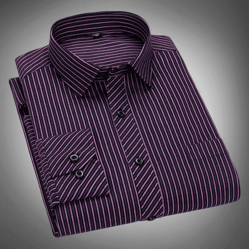 Men's Linen Long Sleeve Striped Dress Shirt
