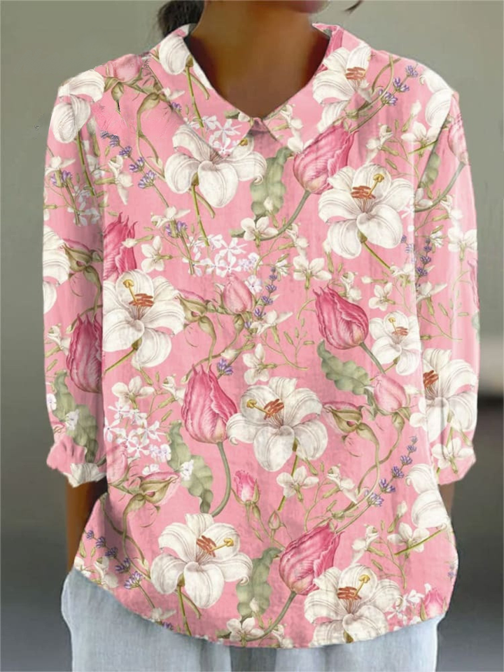 Women Linen Floral Shirt Pants Maxi Dress