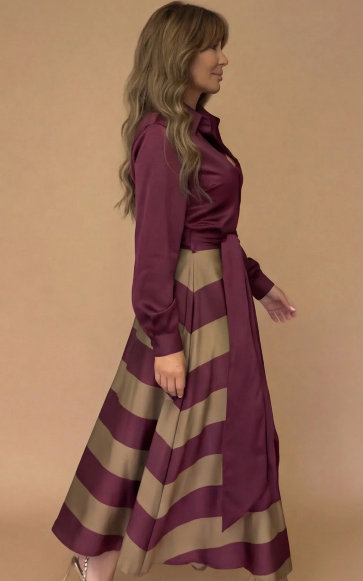 Women's Silk Striped Long Sleeve Maxi Dress