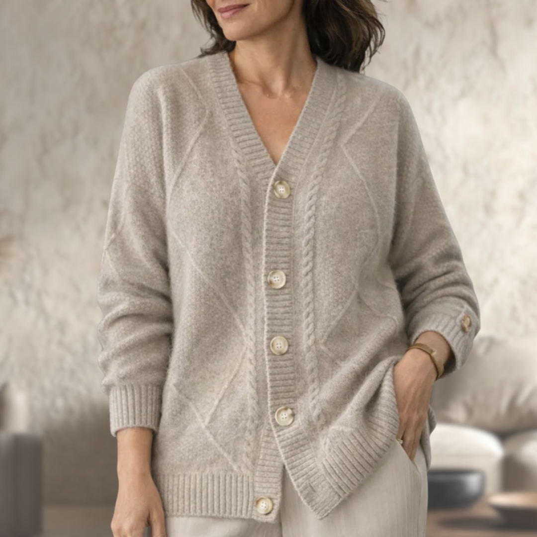 Women’s Wool Knit V-Neck Long-Sleeve Cardigan