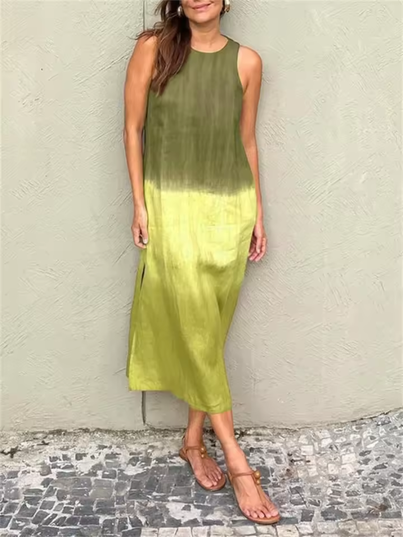 Women's Linen Sleeveless Ombre Maxi Dress