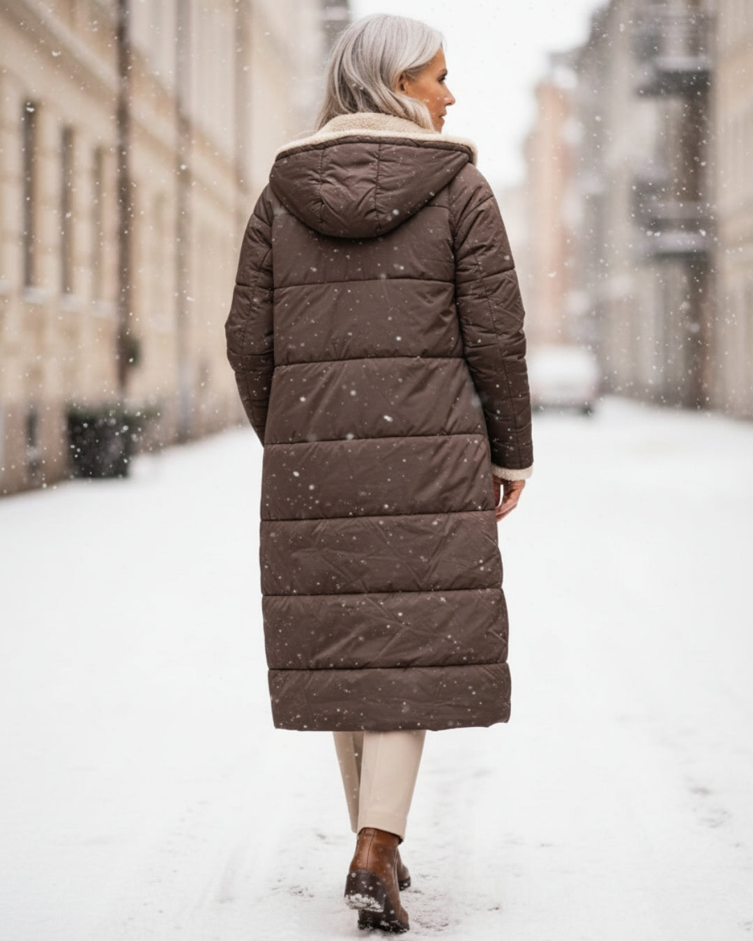 Women’s Long Hooded Fleece-Lined Puffer Coat