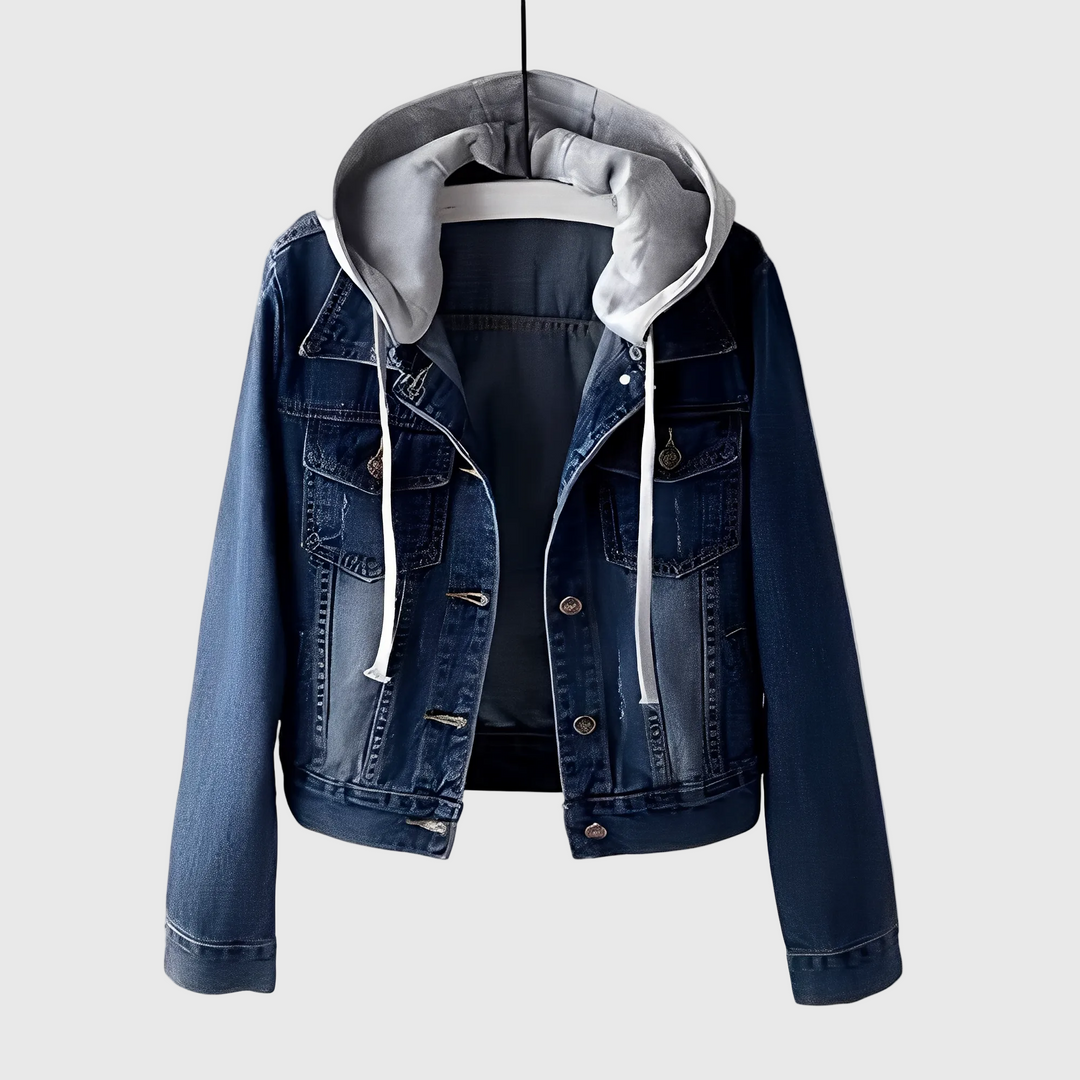 Women’s Denim  Detachable Hood  Button-Up Jacket