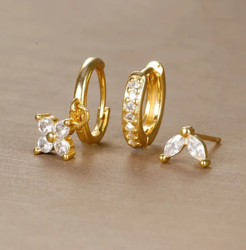 Women’s Gold Huggie Hoop Stud Earring Jewelry Set