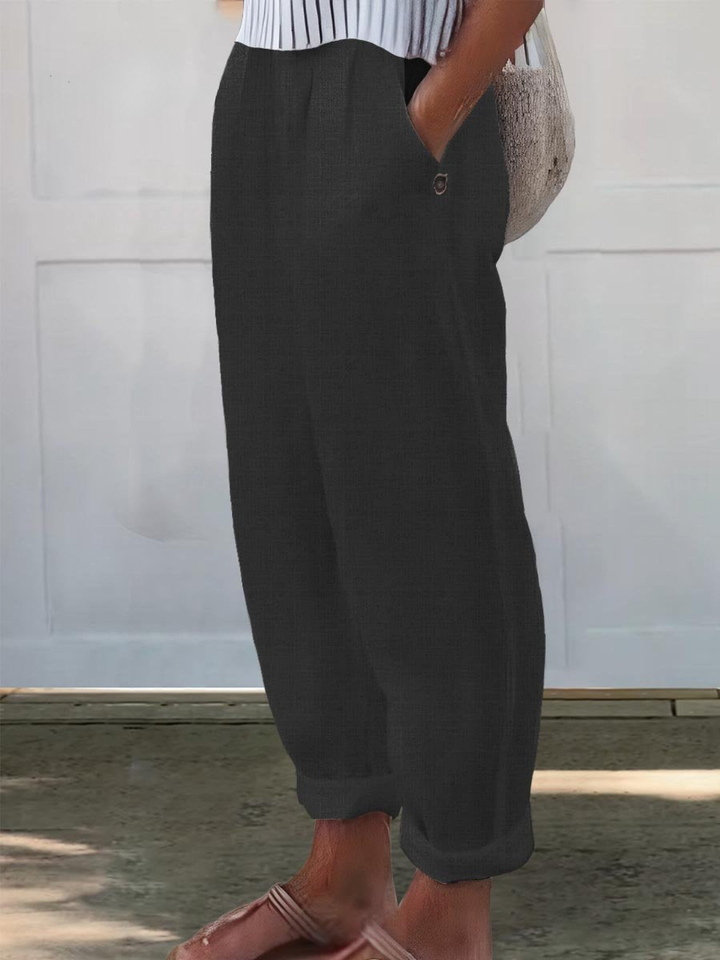 Linen Women's Trousers Loose Fit Casual Wide Leg Pants