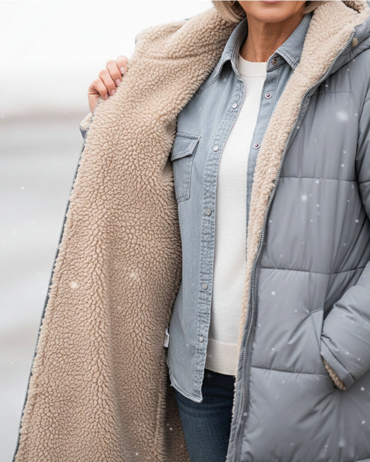 Women’s Long Hooded Fleece-Lined Puffer Coat