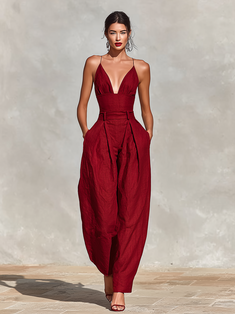 Women's Jumpsuit Sleeveless Wide Leg Linen Blend Romper