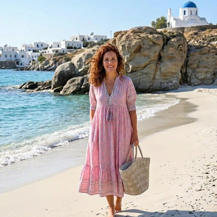 Women's Linen Maxi Tunic Kaftan Boho Beach Dress