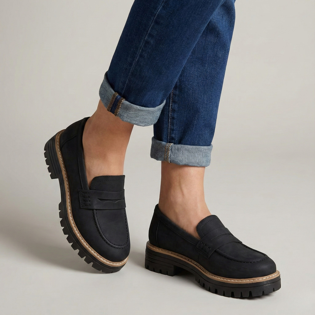 Loafers Women's Suede Leather Platform Slip On Shoes