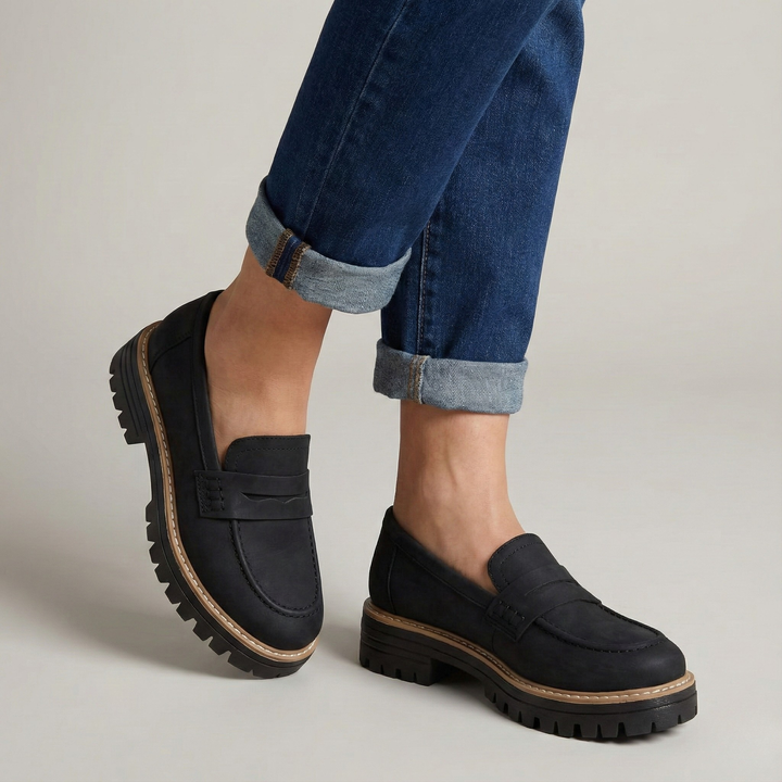Loafers Women's Suede Leather Platform Slip On Shoes