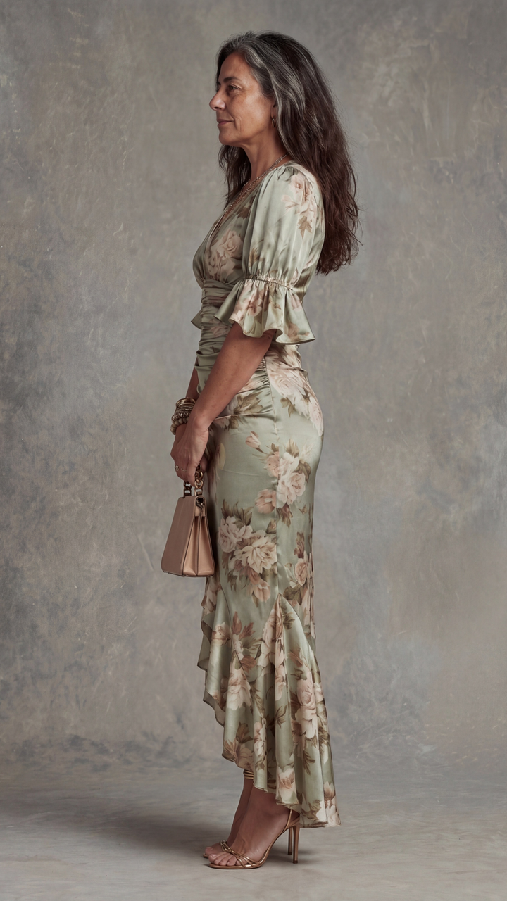 Women’s Silk-Blend Floral V-Neck Ruffled Maxi Dress